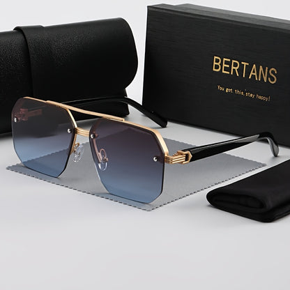 BERTANS Retro Semi-Rimless Metal Sunglasses for Men & Women