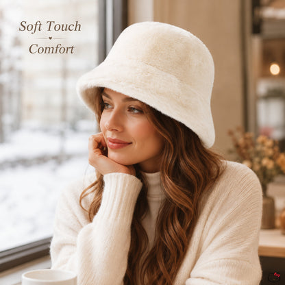 Women’s Soft Plush Bucket Hat – Warm Fall Winter Casual Hat