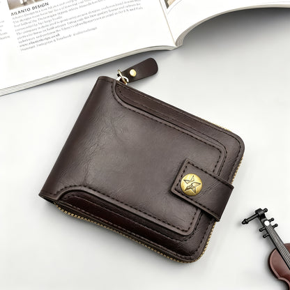 A Men'S Stylish Faux Leather Tree Pattern Wallet - Compact Zip Credit Card Holder And Coin Purse, Light Brown.