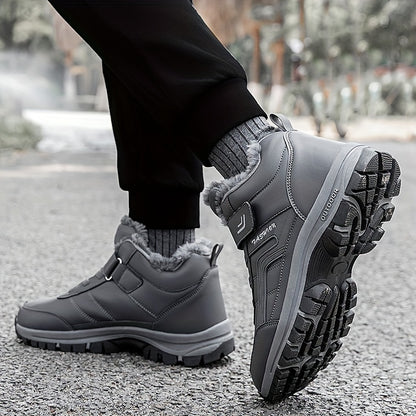 EKBN Men's Winter Plush Ankle Boots - Thermal Snow Shoes with TPR Traction Tread, -like Synthetic Upper & Plush, All-Terrain Outdoor Boots for Ice, Snow, Mud - Casual,, Cold Weather (Warm Ankle