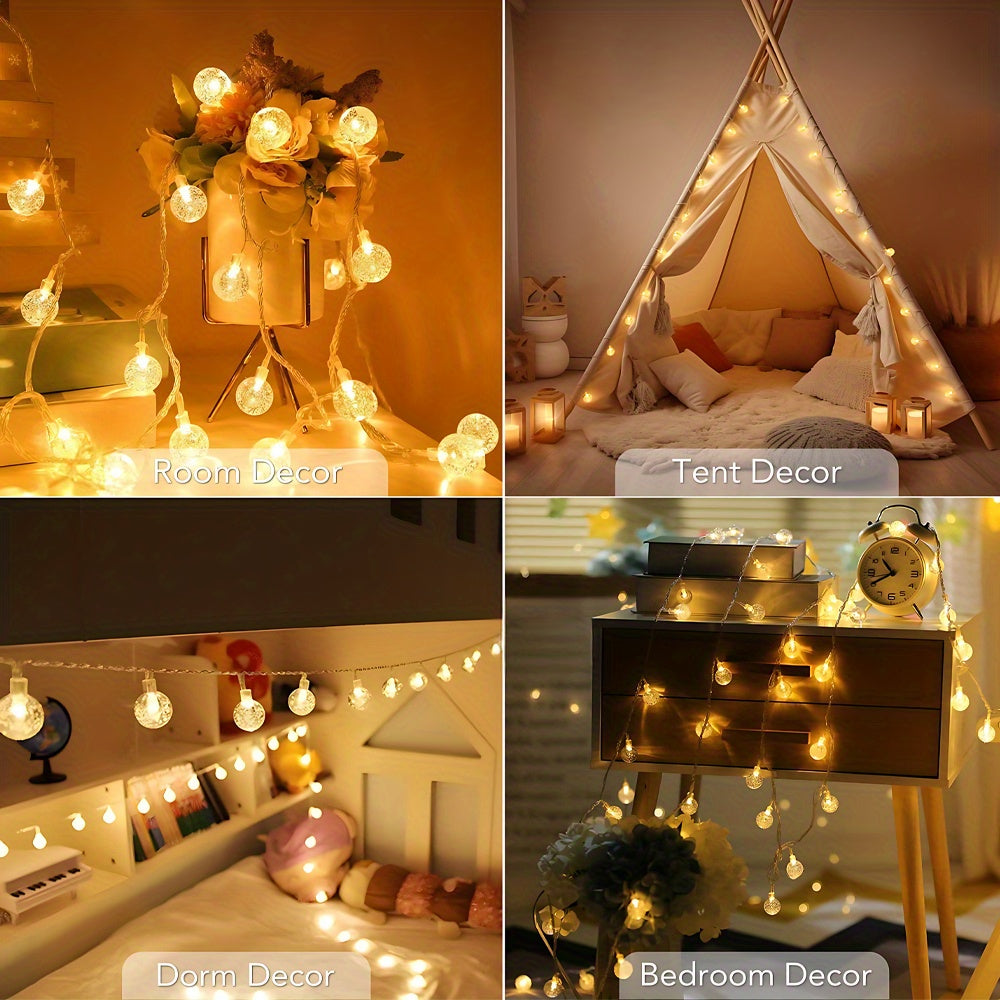 1pc, Crystal Ball Bubble Ball String Lights, 40/20/10LED, Spherical Fairy String Lights, Battery Powered, Suitable for Home, Wall Decoration, Bedroom, Party, Festival, Wedding, Autumn Decoration, Wall Decoration, Halloween, T