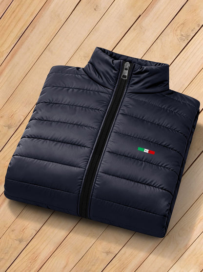 Men's Stand Collar Padded Coat with Stripe Accent for Fall Winter