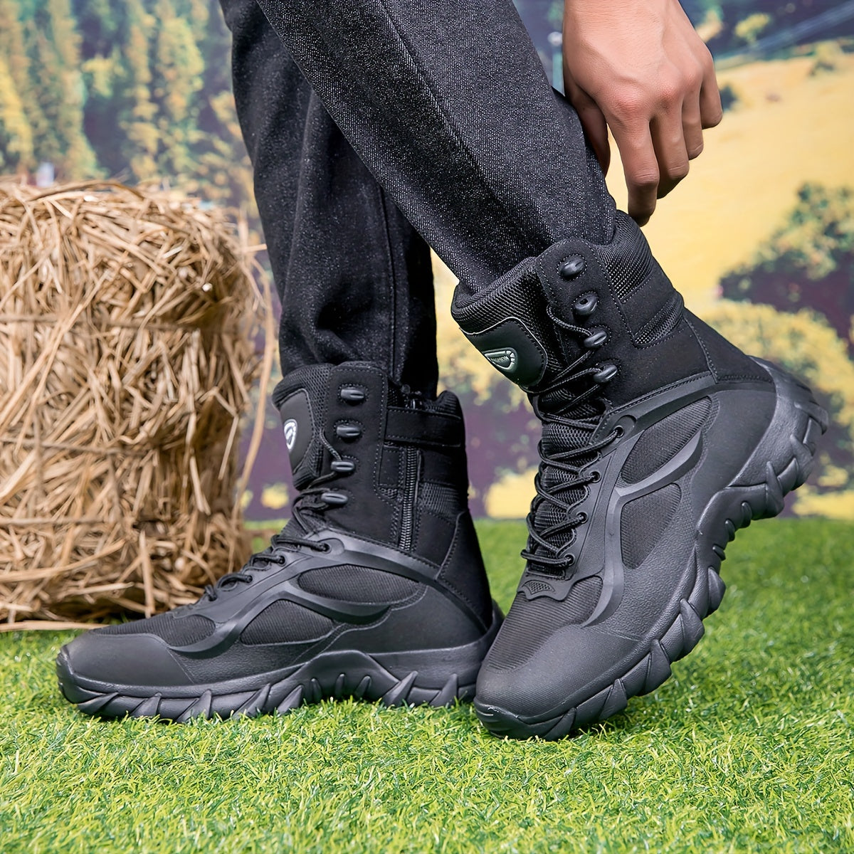Men's High-Top Outdoor Hiking Boots with Fabric Upper