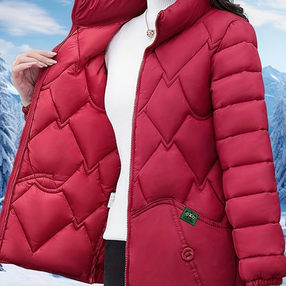 Women'S Elegant Winter Coat - Thick Warm Long Sleeve Jacket with Full-Zip Front, H-Line Silhouette, Non-Stretch Fabric for Cold Weather, Office, Party, Everyday - Asian-inspired Outerwear, Winter Coats, Office Wear, Stylish O