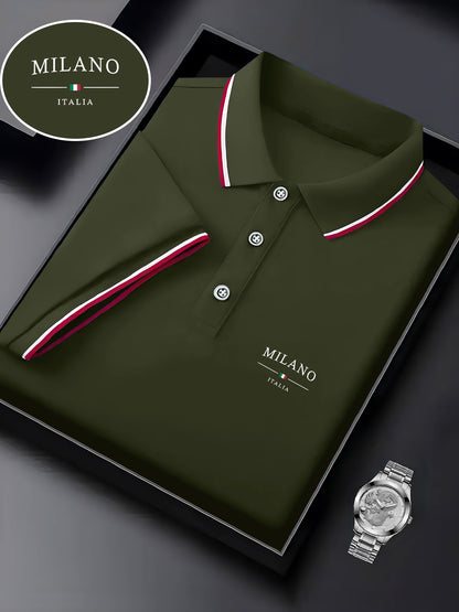 Men'S Stylish Polo Shirt with Milan Print, Perfect for Summer Sports And Casual Outings - ayq