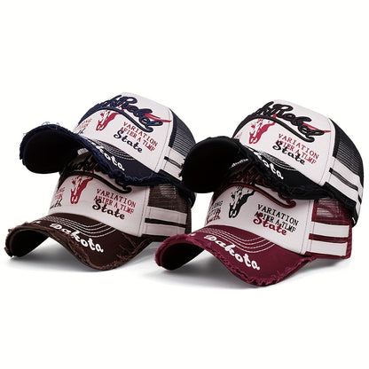 Men's Lightweight Bull Head Pattern Mesh Baseball Cap for Spring Summe