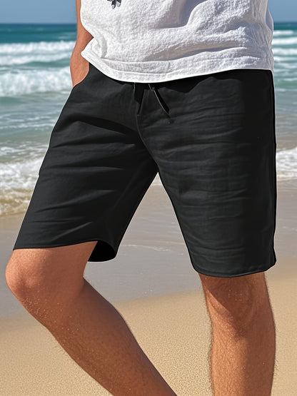 Men'S Light Blue Linen Shorts - Casual & Comfortable with Pockets, Drawstring Waist, Perfect for Summer Beach Outings and Casual Attir