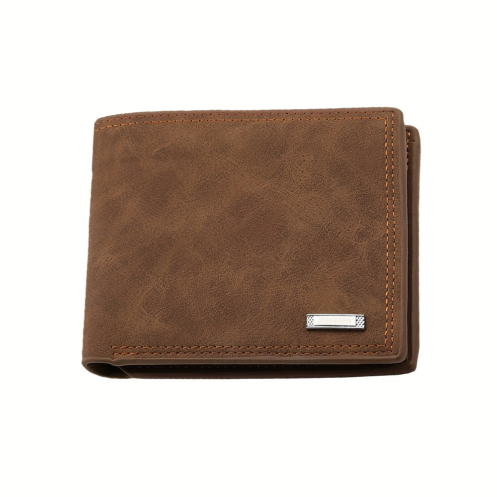 Personalized Men's Faux Leather Wallet - Vintage Style, Business Card Holder, Black PU with Plaid Detail