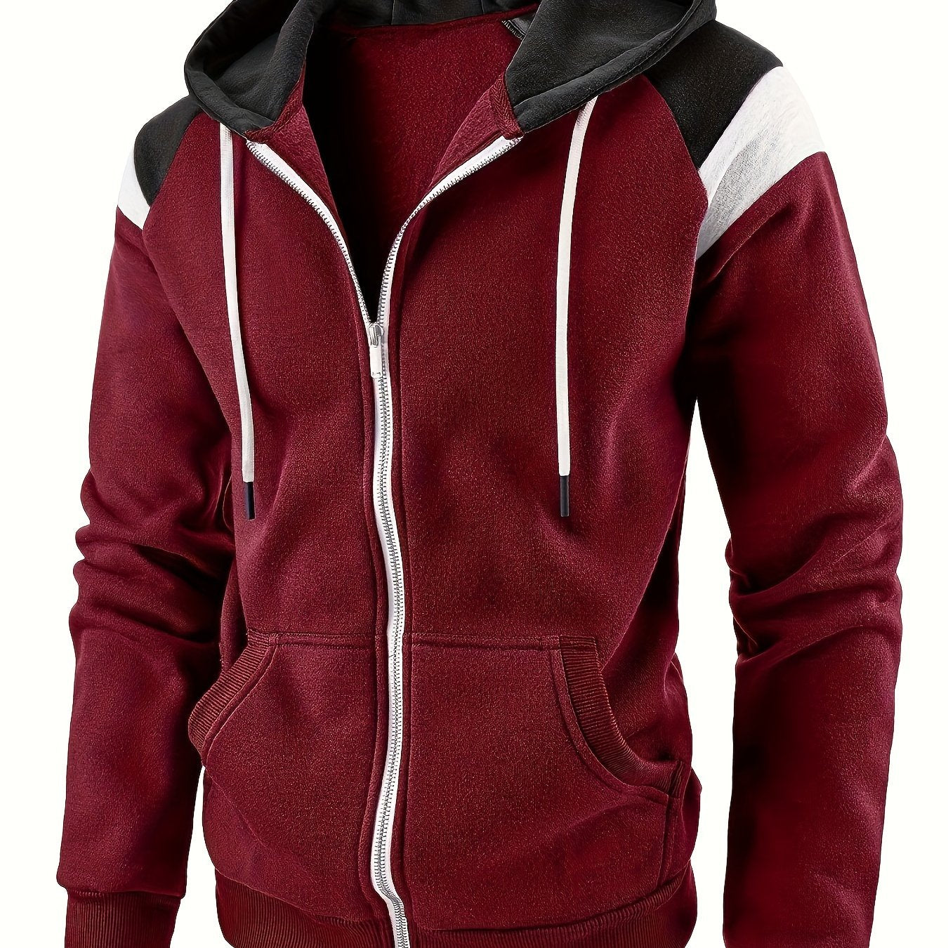 Men's Zip-Up Hoodie Jacket - Full-Zip Front Closure, Zipper Cardigan, Long Sleeve Pullover for Gym, Office, Everyday - Lightweight Warmth in Burgundy/Black/ Colors Available - Easy-Care Zippered Casual Outerwear, Hoodie Zip U