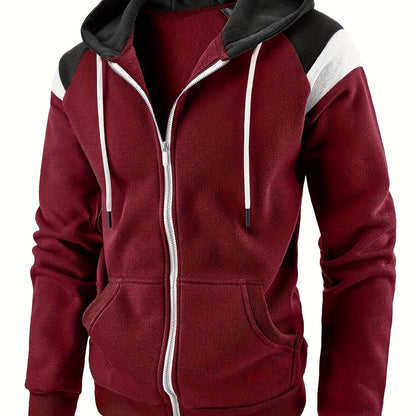 Men's Zip-Up Hoodie Jacket - Full-Zip Front Closure, Zipper Cardigan, Long Sleeve Pullover for Gym, Office, Everyday - Lightweight Warmth in Burgundy/Black/ Colors Available - Easy-Care Zippered Casual Outerwear, Hoodie Zip U