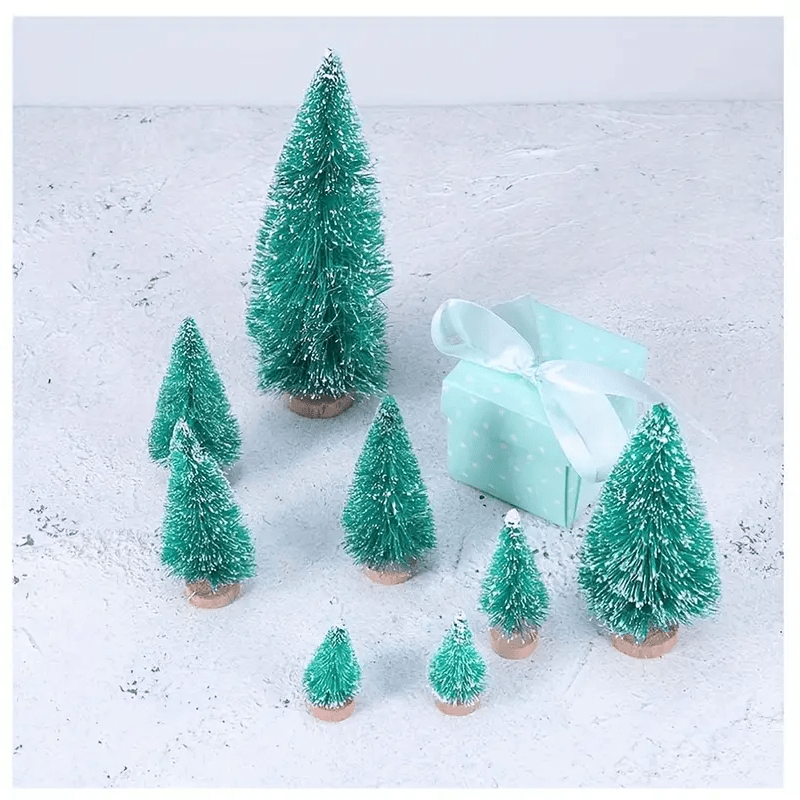 36pcs 5Cm/1.968 Inch Mini Snow Frost Tree Winter Mini Pine Base Bottle Brush Tree Plastic Winter Snow Decoration (Green) New Year Decoration Accessories, Artificial Snow Scenery Mini Pine DIY Decoration, Party Supplies, Home