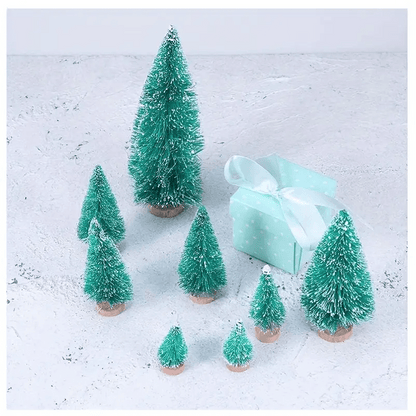 36pcs 5Cm/1.968 Inch Mini Snow Frost Tree Winter Mini Pine Base Bottle Brush Tree Plastic Winter Snow Decoration (Green) New Year Decoration Accessories, Artificial Snow Scenery Mini Pine DIY Decoration, Party Supplies, Home