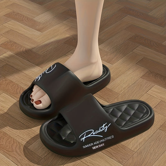 Four Seasons EVA Slip-On Slippers, Simple Positioning Print, Versatile Slip-On, Casual Soft Sole, Non-Slip Bathroom Slides, Unisex Household Slippers for All Seasons - ayq