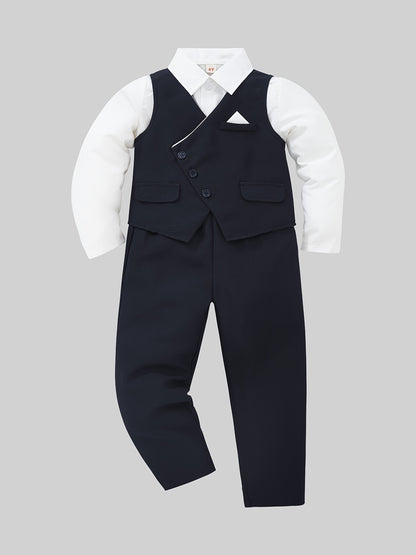 Boys Navy Blue Vest & Trousers Set for Spring Summer