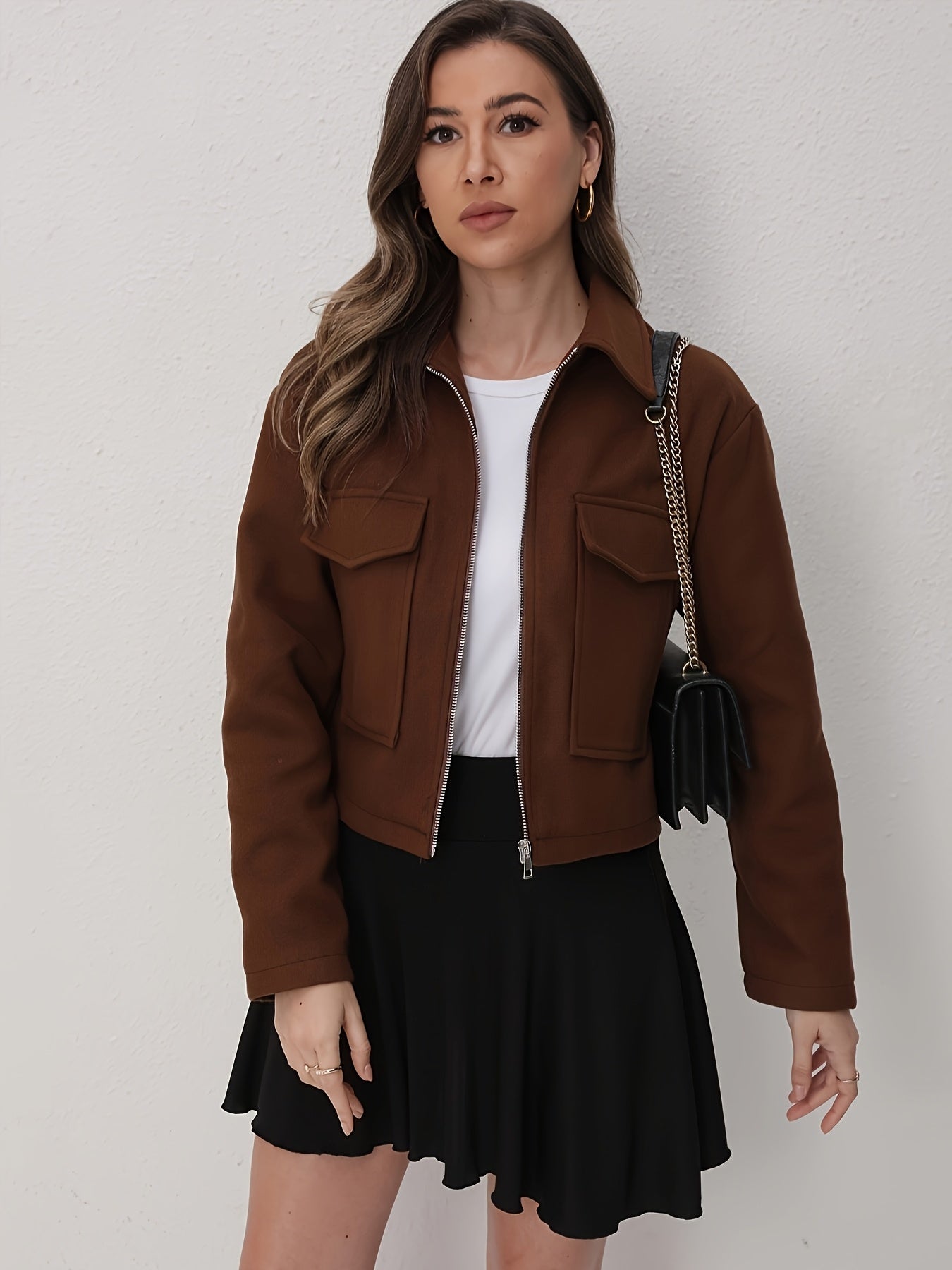 Women'S Olive Green Bomber Jacket with Zipper Front, Long Sleeves, and Pockets - Casual Style, All-Season Wear, Polyester Blend, Machine Washable, Casual Outerwear | Zippered Jacket | Polyester Blend Jacket, High Neck Hoodie/