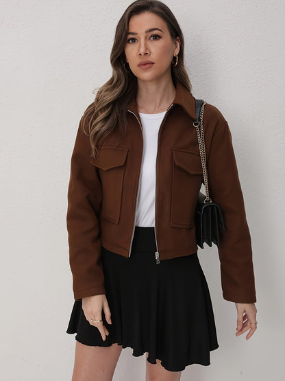 Women'S Olive Green Bomber Jacket with Zipper Front, Long Sleeves, and Pockets - Casual Style, All-Season Wear, Polyester Blend, Machine Washable, Casual Outerwear | Zippered Jacket | Polyester Blend Jacket, High Neck Hoodie/