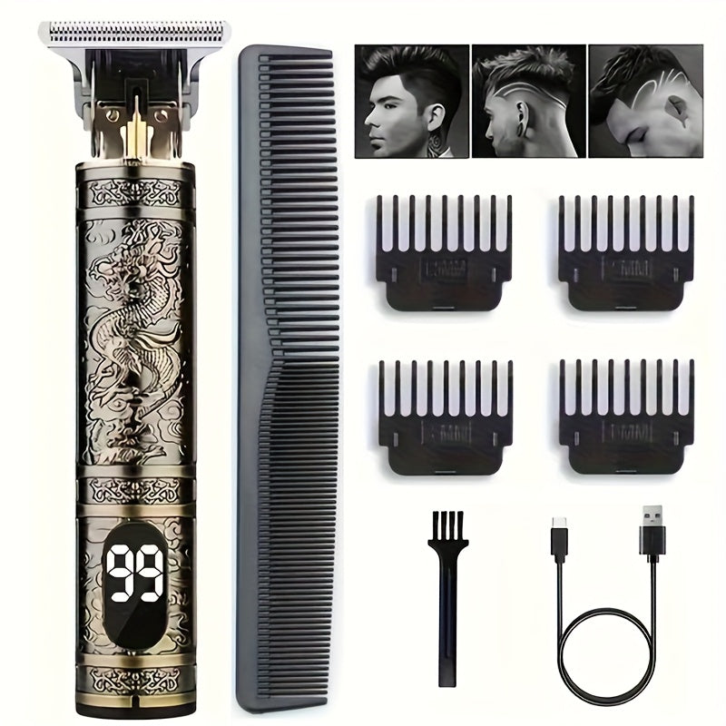 YAIAWISU Men's Cordless Electric Hair Clippers & Beard Trimmer with LCD Screen, USB-Rechargeable Cordless Grooming Kit, T-Blade Trimmer with Guide Comb Suitable for Hair, Shaving, and Scalp Trimming - ayq