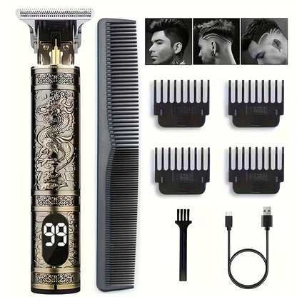 YAIAWISU Men's Cordless Electric Hair Clippers & Beard Trimmer with LCD Screen, USB-Rechargeable Cordless Grooming Kit, T-Blade Trimmer with Guide Comb Suitable for Hair, Shaving, and Scalp Trimming - ayq