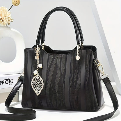 Elegant Light Blue & White Braided Handbag with Adjustable Strap, Golden-Tone Hardware, And Floral Accents - Large Capacity, Versatile Shoulder Or Handbag for Women - Perfect Gift for Mom Or Family, Stylish Accessory, Polyest