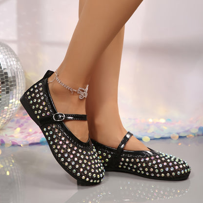 Elegant Women's Mary Jane Shoes with Rhinestone & Mesh Upper