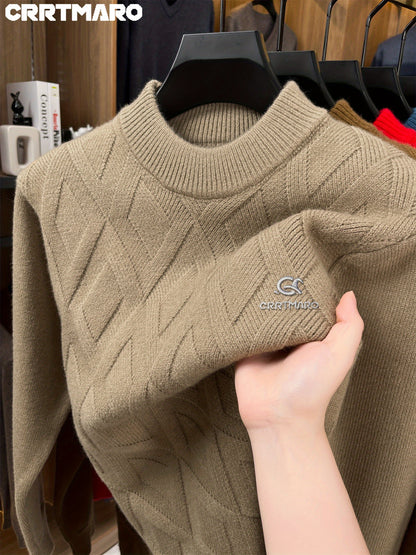 KATMARO Embroidered Sweater for Men, Round Neck, Warm for Autumn And Winter, Thickened Fleece, Half High Collar Base Layer, Casual Men'S Clothing by Shengyida