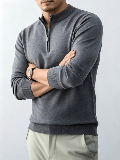 Men's Fall/Winter Half-Zip Stand Collar Knit Pullover Sweater