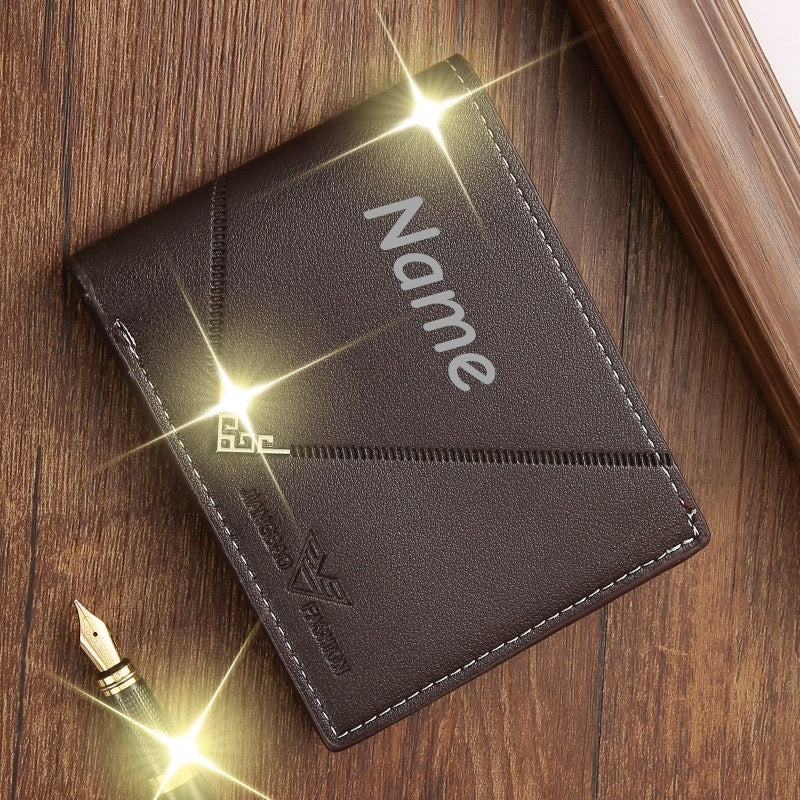 Customizable Name Men'S Wallet | Short Youth Fashion Wallet with Multi Slot Lychee Pattern, Ideal for Father'S Day, Valentine'S Day, Wedding, Groom'S Father and Boyfriend Exclusive Gift