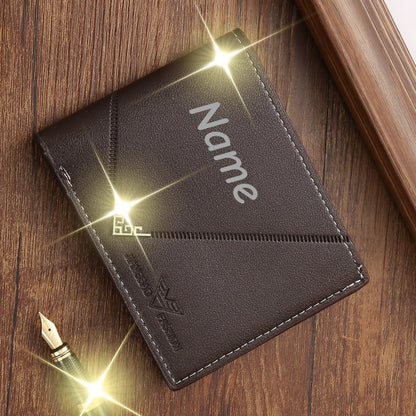 Customizable Name Men'S Wallet | Short Youth Fashion Wallet with Multi Slot Lychee Pattern, Ideal for Father'S Day, Valentine'S Day, Wedding, Groom'S Father and Boyfriend Exclusive Gift