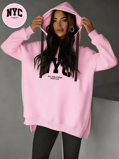 Women’s Casual Hooded Hoodie with Side Slits for Fall & Winter