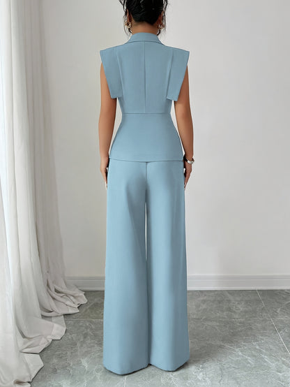 Elegant Women's Casual Set, Including a Sleeveless Top and Elastic Waist Pants, Suitable for Work, Vacation, Afternoon Tea, Parties, and Spring/summer Wear