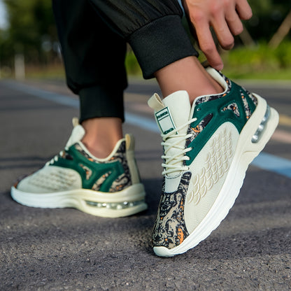 Men'S Stylish Athletic Sneakers - Breathable Mesh Upper, Lightweight Air Cushion Sole, Lace-Up Running Shoes with Tiger Design, Comfortable for Casual  Training Wear