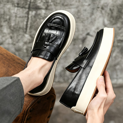 Men's Business Casual PU Loafers with Tassel, Non-Slip Durable Shoes