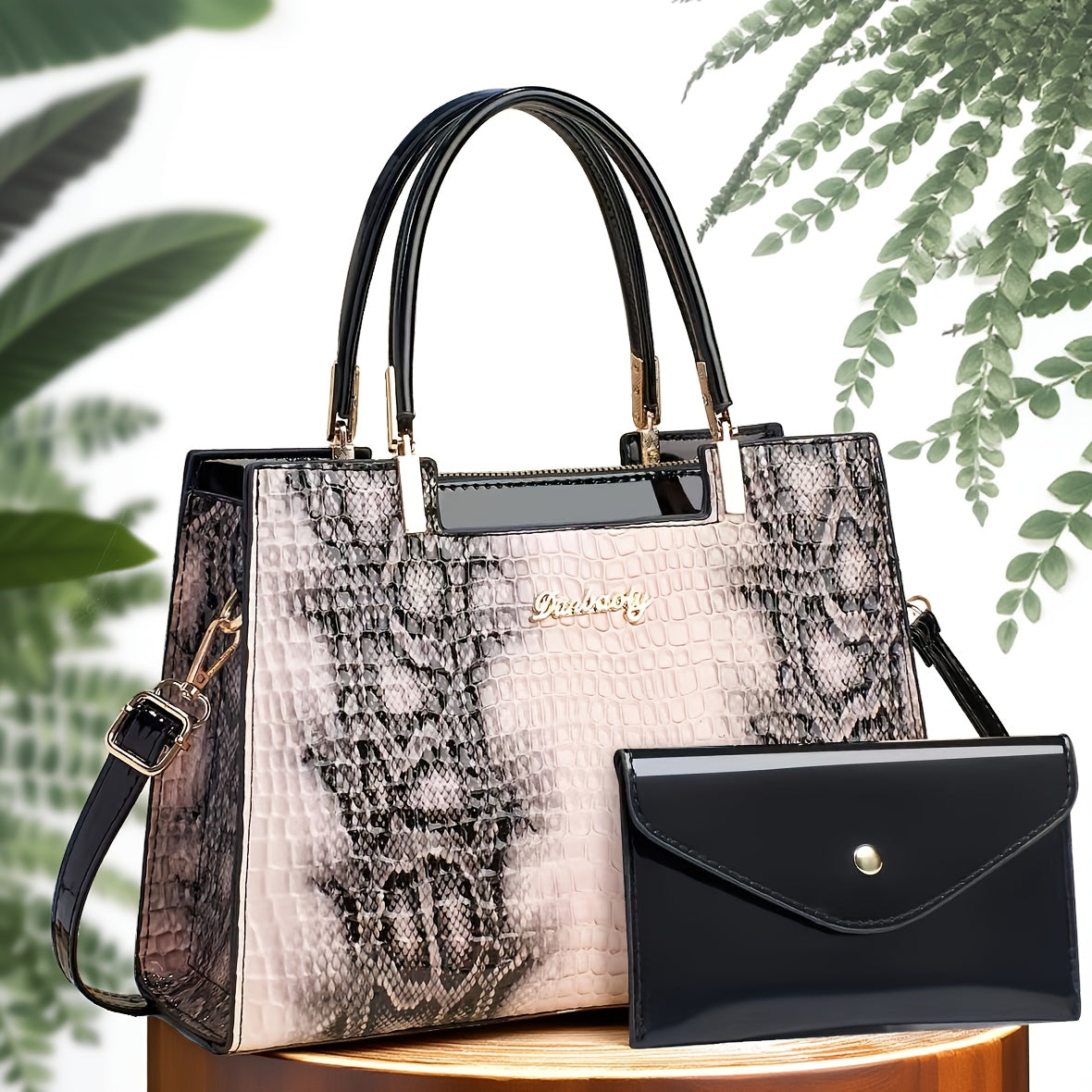 Women's PU Crocodile Pattern Large Capacity Shoulder Bag