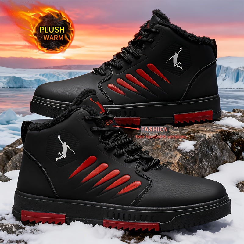 Men'S Winter Warm Thermal Insulated Sneakers - Heavy-Duty Cold Weather Shoes with Thick PVC Sole, Lace-Up Closure, All-Season Outdoor Hiking, Skateboarding, Basketball - Mid-top Design For Enhanced Stability & Warmth - Ideal