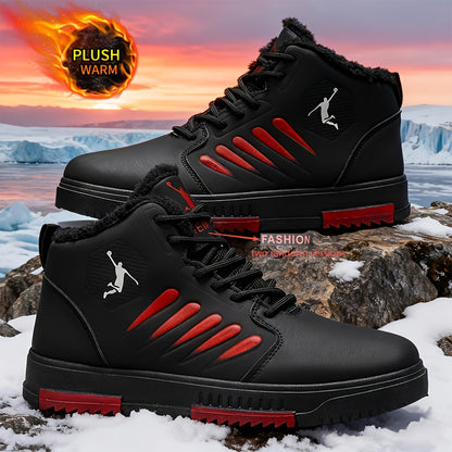 Men'S Winter Warm Thermal Insulated Sneakers - Heavy-Duty Cold Weather Shoes with Thick PVC Sole, Lace-Up Closure, All-Season Outdoor Hiking, Skateboarding, Basketball - Mid-top Design For Enhanced Stability & Warmth - Ideal