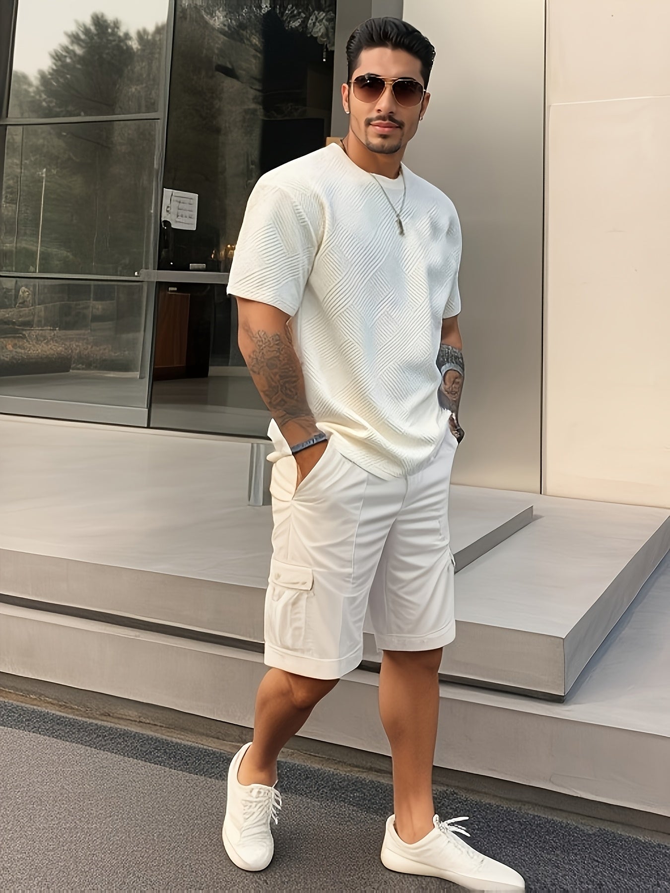 Men's Solid Color Summer Simple Fashion Casual Top, Crew Neck T-Shirt, Suitable for Husband Gift and Father's Day Present - ayq