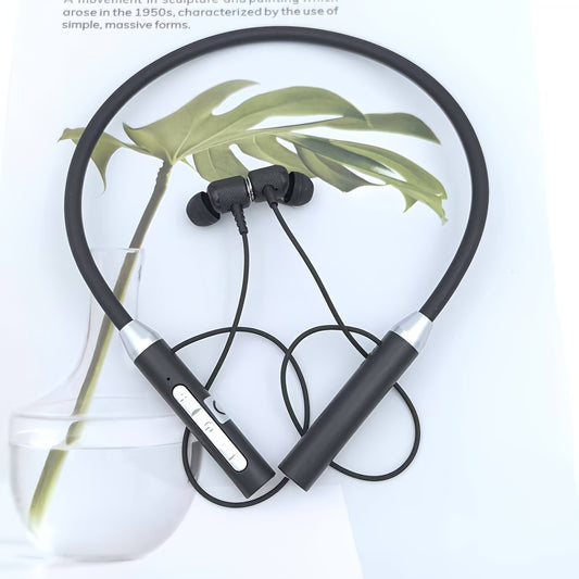 Latest Popular Neck Hanging Wireless Earphones with Digital Display - Ultra Long Standby Time, Noise Isolation, Rechargeable Lithium Battery, Volume Control Buttons, Black and Silver Design, Ideal for Adults, Standby Time: 20