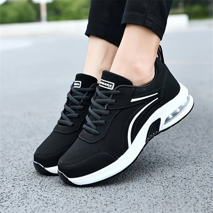 Women's Sneakers - Lightweight All-Season Gym Shoes, Cushioned Arch Support  Non-Slip PU Outsole - Black Sneakers for Running, Casual, Office - Lace-Up Fitness Footwear with Minimalist Design, Ladies Sneakers, Everyday Comfo