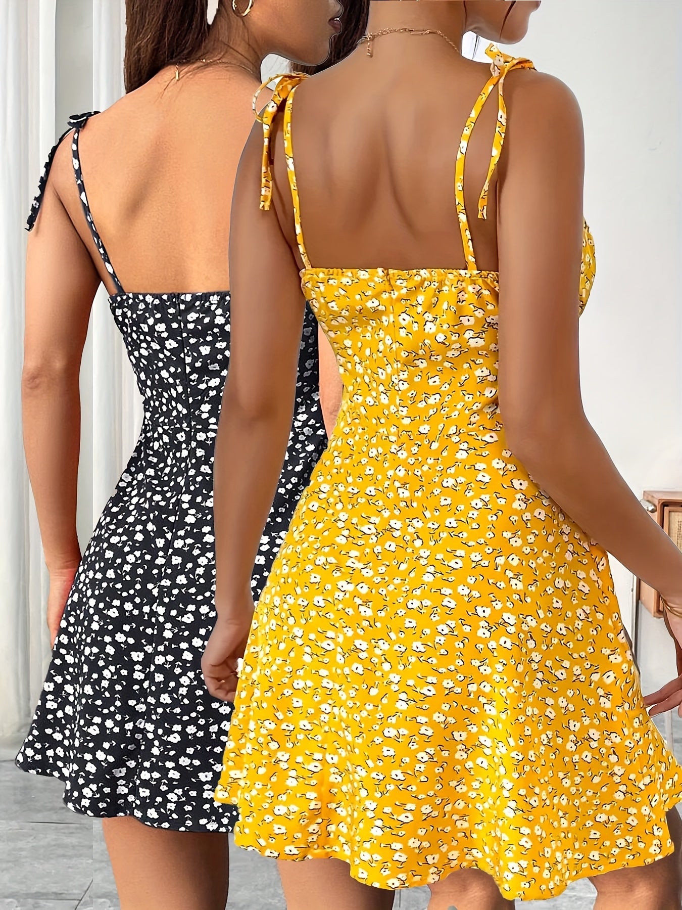 Elegant Women's Spring Mini Slip Dress with Floral Print