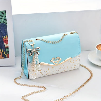 Elegant Women'S Sequin Chain Crossbody Bag - White Shoulder Purse with Golden-Tone Hardware & Decorative Pendant, Perfect for Festivals & Parties, Festival Shoulder Bag | Elegant Chain Strap | Decorative Pendant, Novelty Purs