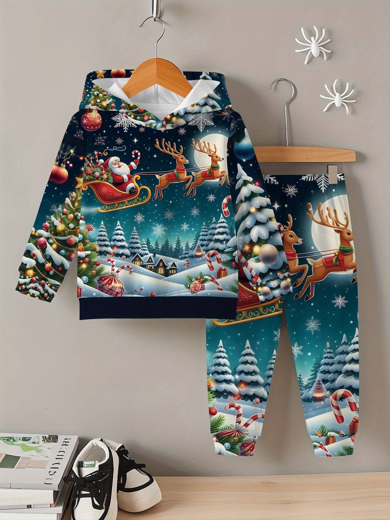 2pcs Boys' Christmas Outfit Set with Snowman & Gingerbread for Man Print Hooded Sweatsuit & Snowflake Pants - Cozy Winter Clothes for to 5 Years, Machine Washable Soft Fabric, Ideal Christmas Gift for Boys (Winter Party & Cas