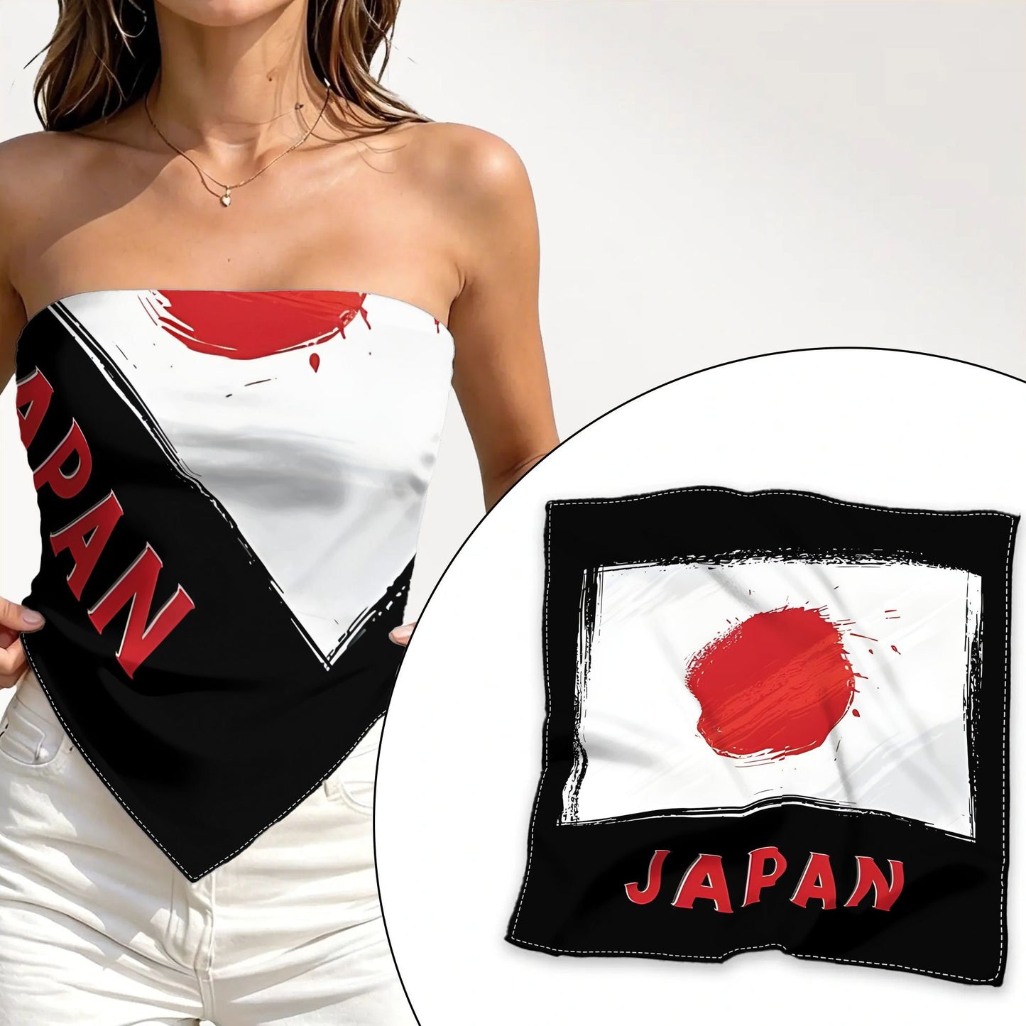 Japan Flag Satin Scarf for Football Fans - Large Square Headscarf