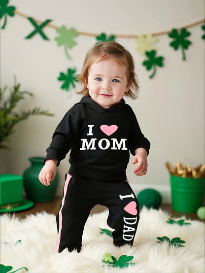 Girls' Bow Accent Hooded Sweatshirt & Pants Set for Spring