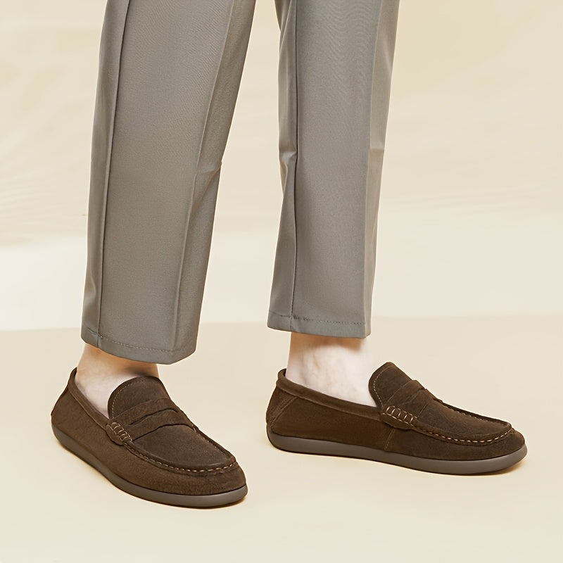 Men's Wide Fit Casual Suede Loafers Comfortable Slip-On Flats