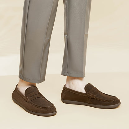 Men's Wide Fit Casual Suede Loafers Comfortable Slip-On Flats