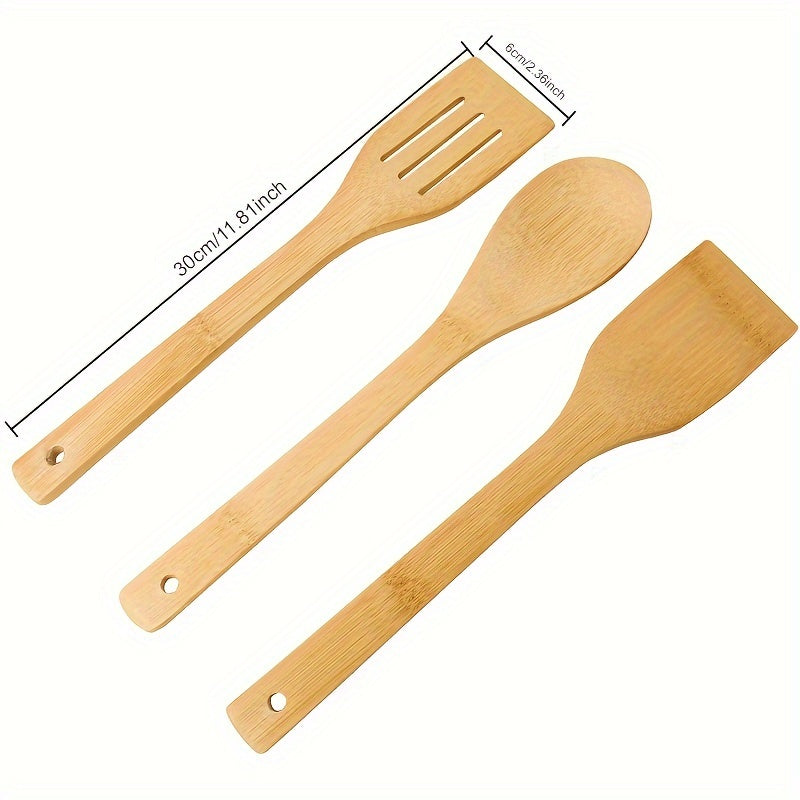 3pcs Kitchenware Set Bamboo Spatula Spoon Non-Stick Cooking Spatula Bamboo Spatula Cooking Utensils