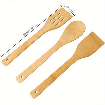 3pcs Kitchenware Set Bamboo Spatula Spoon Non-Stick Cooking Spatula Bamboo Spatula Cooking Utensils