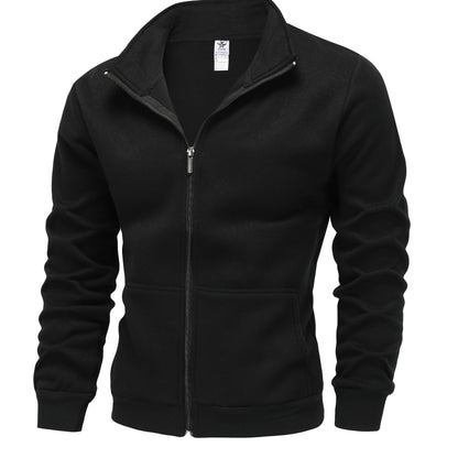Warm High Neck Jacket, Men's Casual Slant Pocket Zip Up Athletic Jacket For Fall Winter