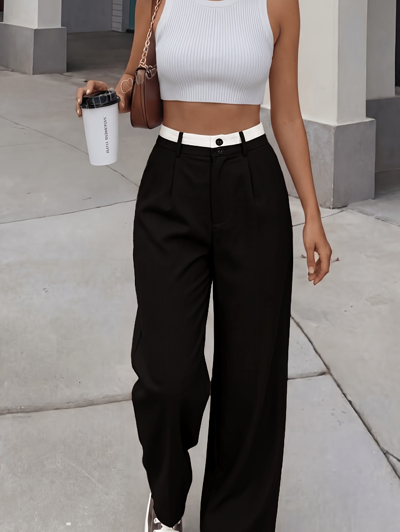 Women’s Retro High-Waisted Color-Block Casual Suit Pants