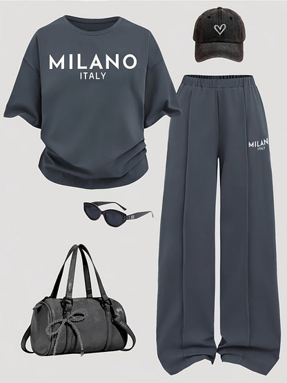 Girls' Casual Spring/Summer Knit Tee & Loose Pants Set